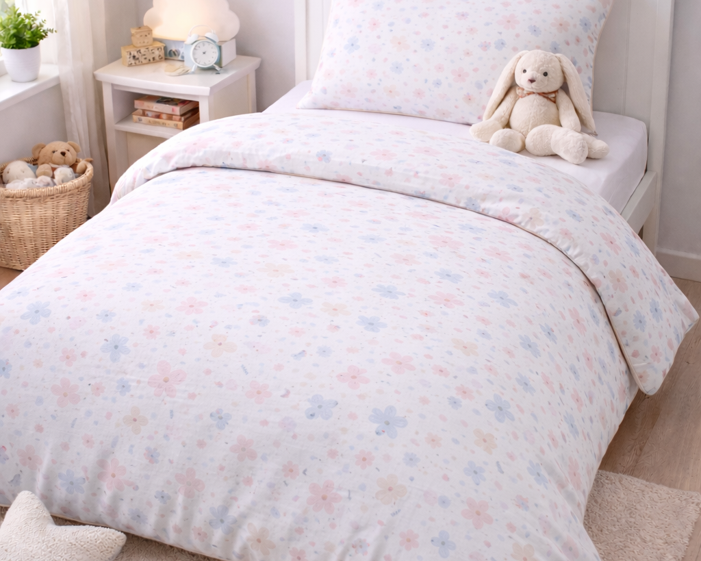 Lenjerie de pat bumbac satinat 100%, model flori pictate, 130 g/m², cu fermoar Arboteca