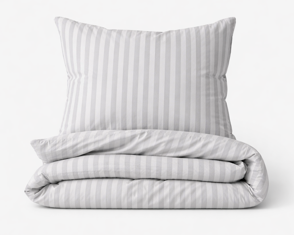 Lenjerie de pat bumbac satinat 100%, model dungi gri, 130 g/m², cu fermoar Arboteca