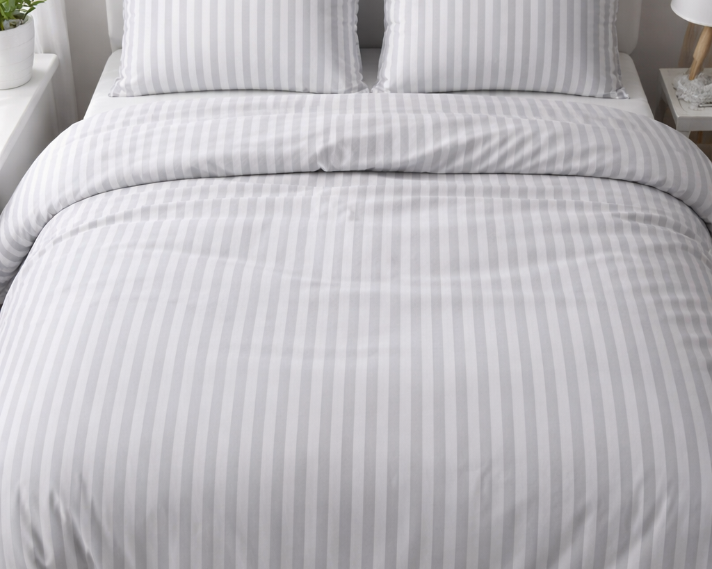 Lenjerie de pat bumbac satinat 100%, model dungi gri, 130 g/m², cu fermoar Arboteca