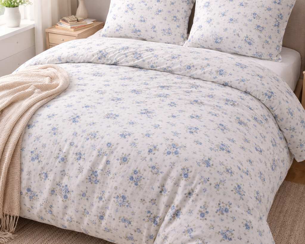 Lenjerie de pat flanel 100% bumbac, model Flori, 150 g/m², cu fermoar Arboteca