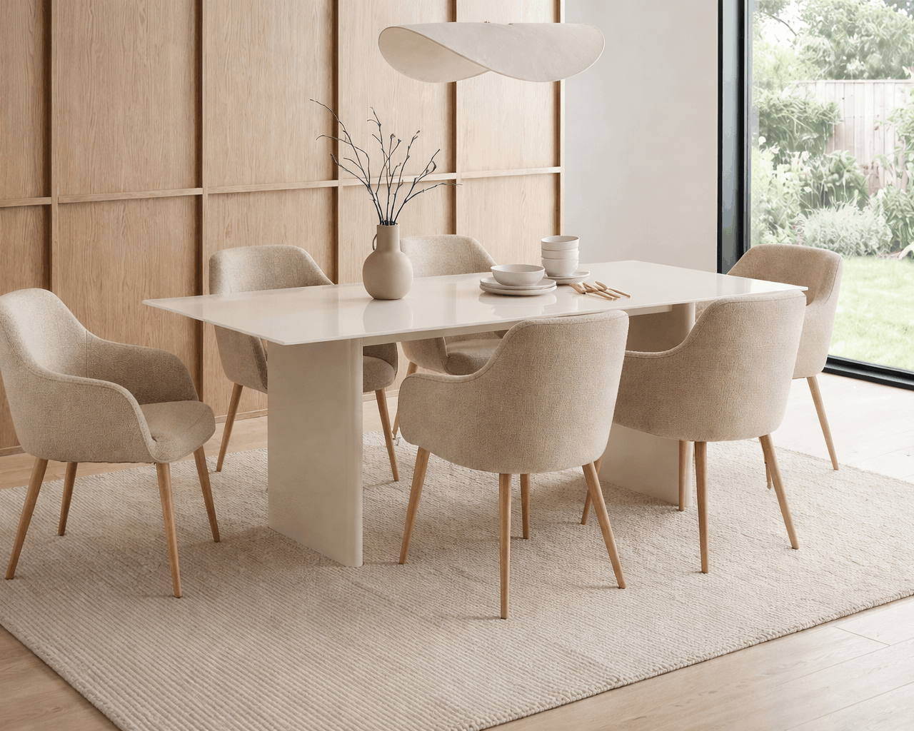Masă sticlă Janita, cadru MDF, creme, 220 cm Arboteca