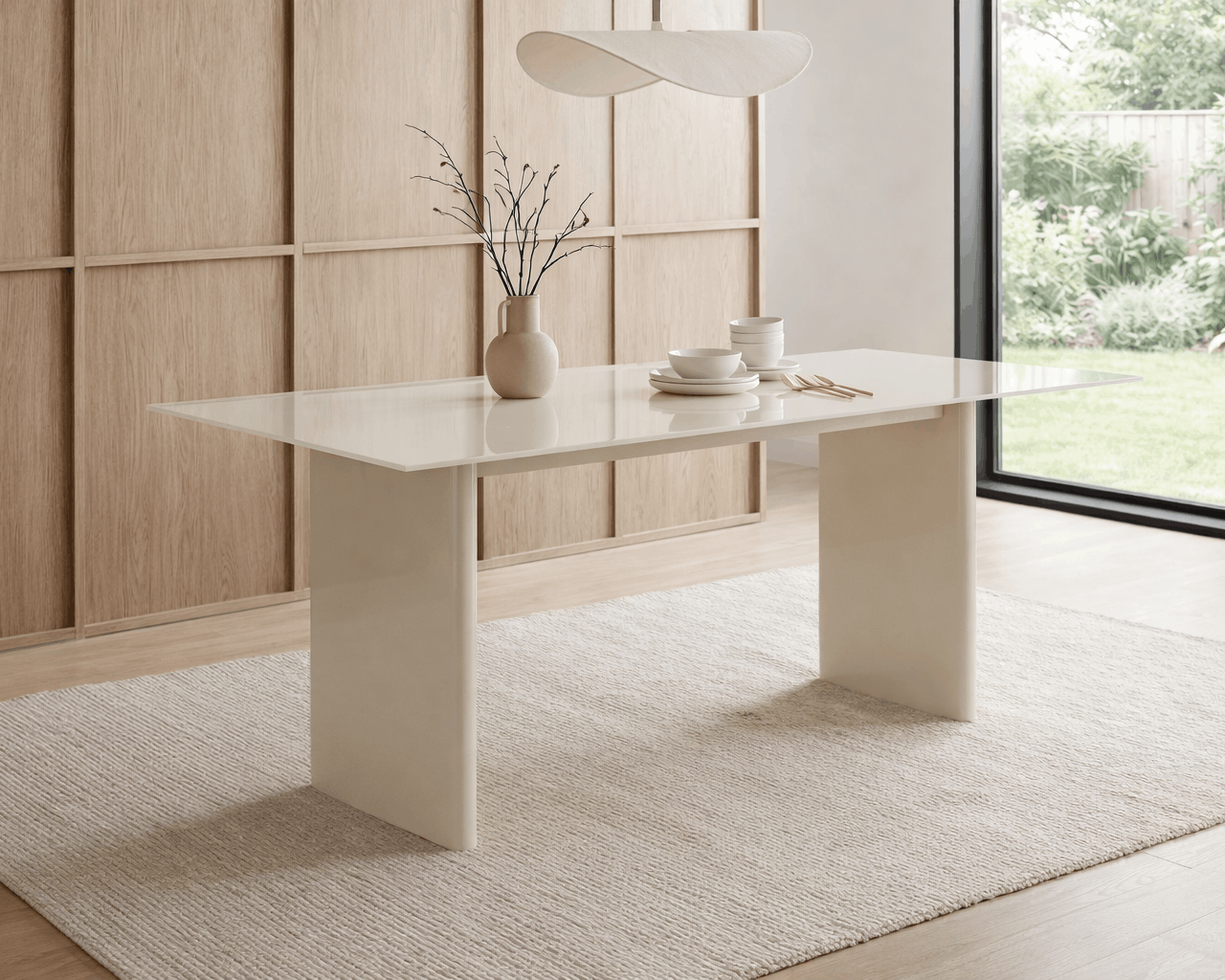 Masă sticlă Janita, cadru MDF, creme, 220 cm Arboteca
