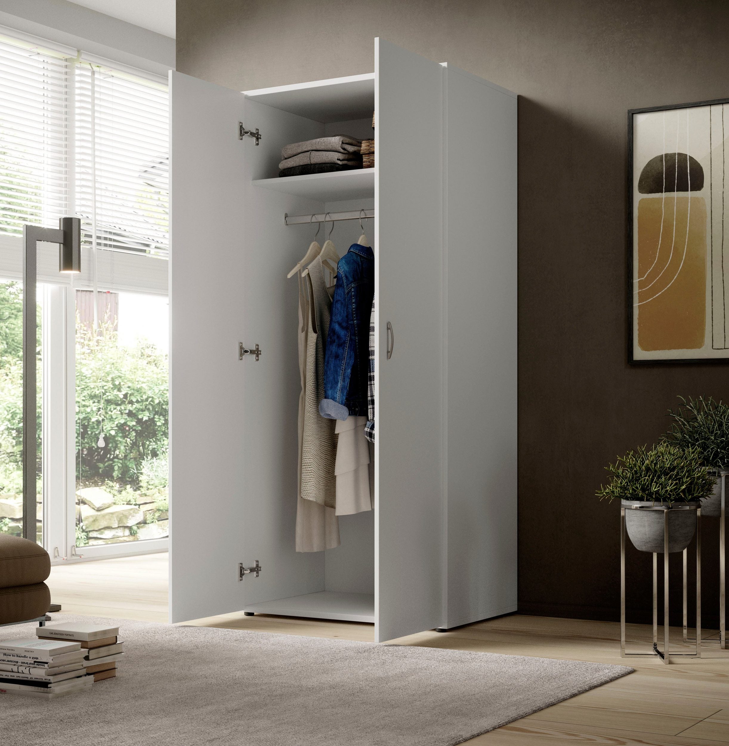 Dulap haine Joe cu 2 uși, alb, 80×177×52 cm Arboteca
