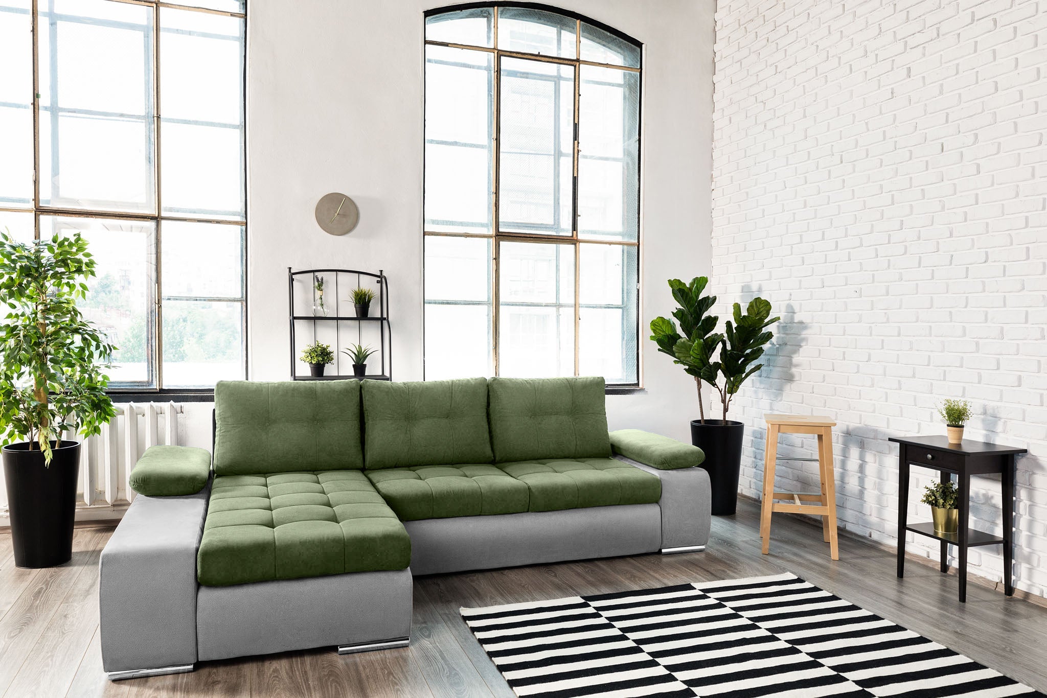 Colțar Extensibil VENETIA, cu ladă de depozitare, variante stânga/dreapta 290x170x80 cm, #color_Verde-Gri-Deschis-Enjoy