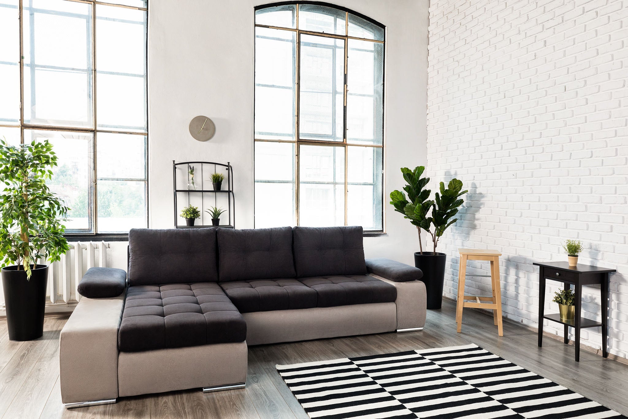 Colțar Extensibil VENETIA, cu ladă de depozitare, variante stânga/dreapta 290x170x80 cm, #color_Negru-Bej-Enjoy