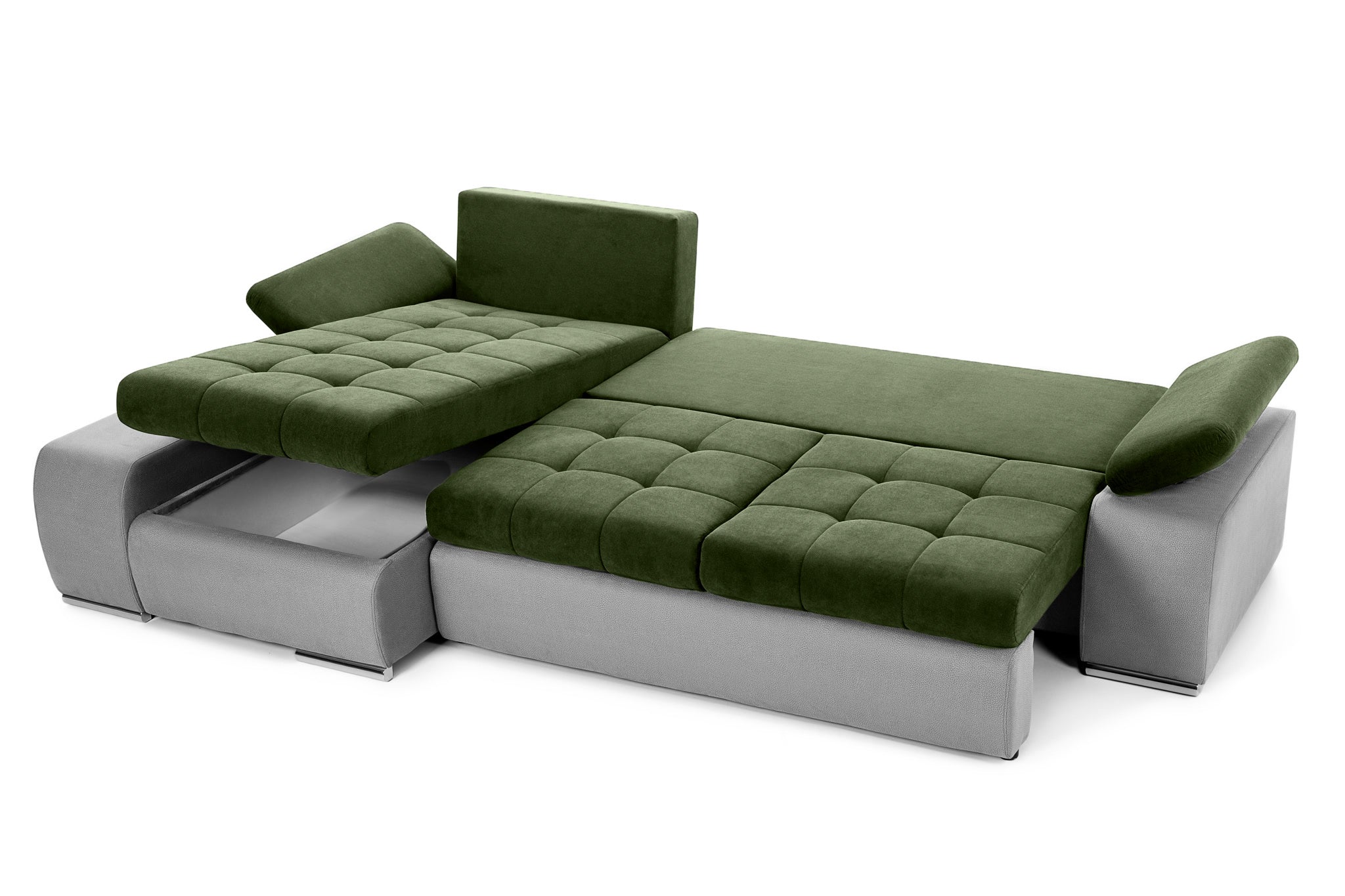 Colțar Extensibil VENETIA, cu ladă de depozitare, variante stânga/dreapta 290x170x80 cm, #color_Verde-Gri-Deschis-Enjoy