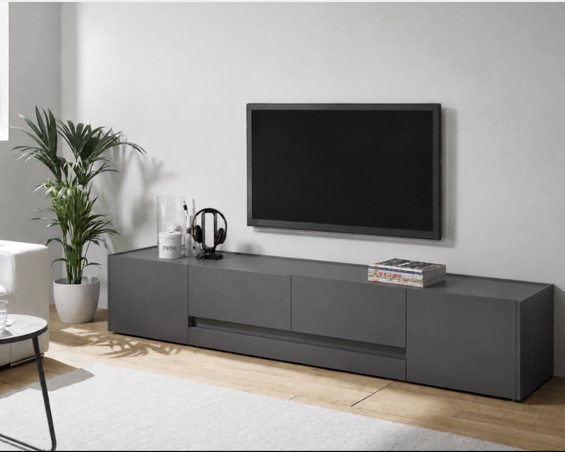 Comodă TV Giron 220 cm, gri, 2 uși și 2 sertare Arboteca