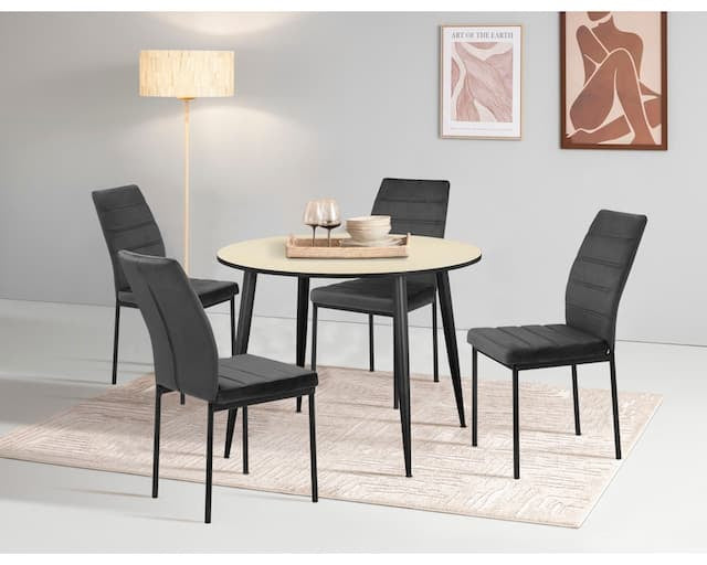 Set dining Inosign, 5 piese, masă rotundă Ø100 cm si 4 scaune tapițate Arboteca