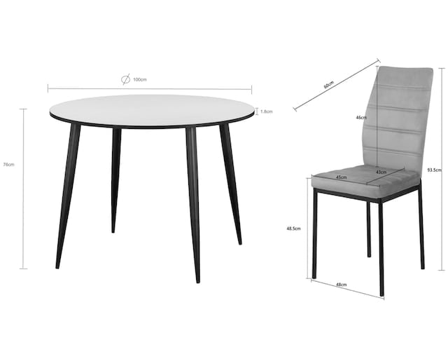 Set dining Inosign, 5 piese, masă rotundă Ø100 cm si 4 scaune tapițate Arboteca