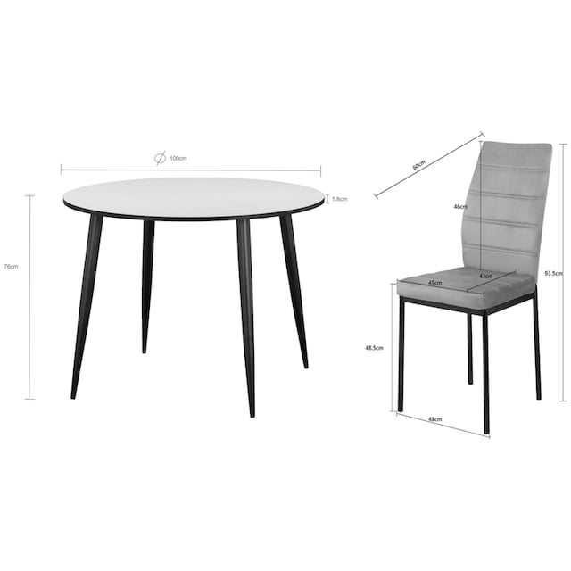 Set dining Inosign, 5 piese, masă rotundă Ø100 cm si 4 scaune tapițate Arboteca