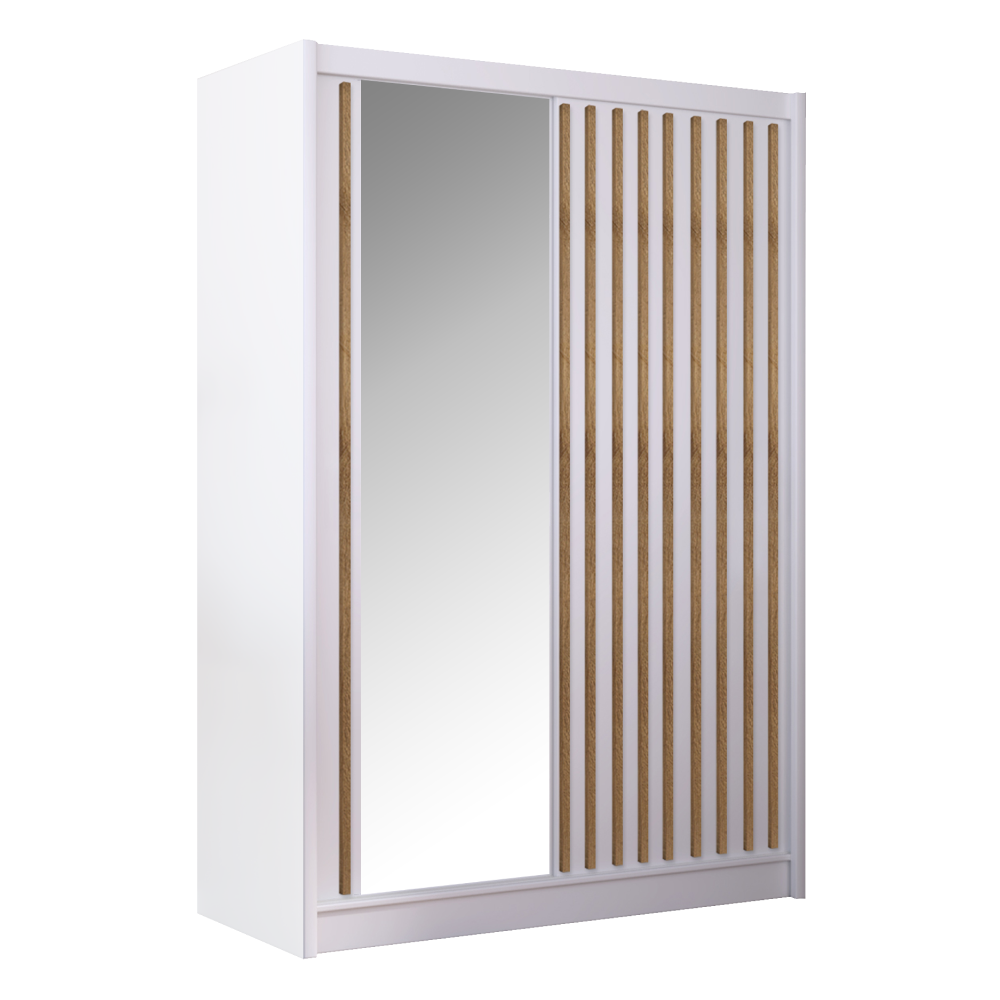 Dulap cu uşi glisante, alb / stejar craft, 150x215 cm, LADDER Kondela