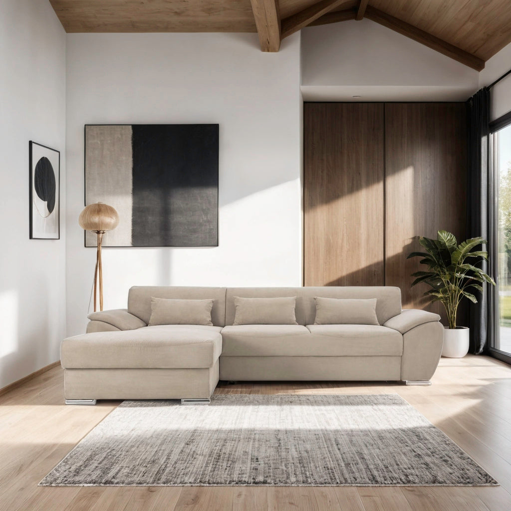 Colțar Extensibil PICASSO, cu ladă de depozitare, variante stânga/dreapta 300x170x80 cm #color_Bej-Enjoy