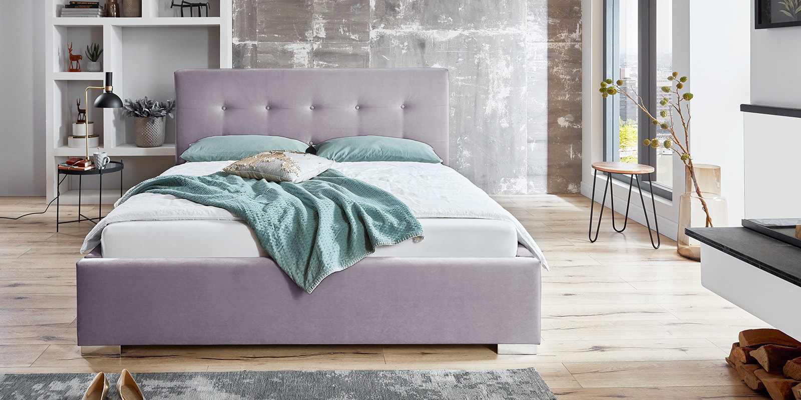 Pat Tapițat Lille, cu somieră rabatabilă și ladă de depozitare, Prestigehome.ro, Prestige, #Color_swing-violet