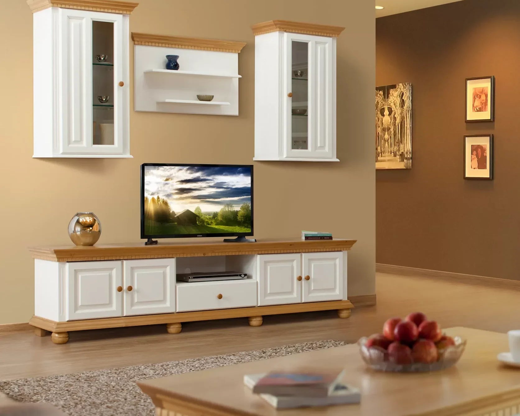 Set living Bavaria din lemn masiv, 220 cm, 4 piese Arboteca