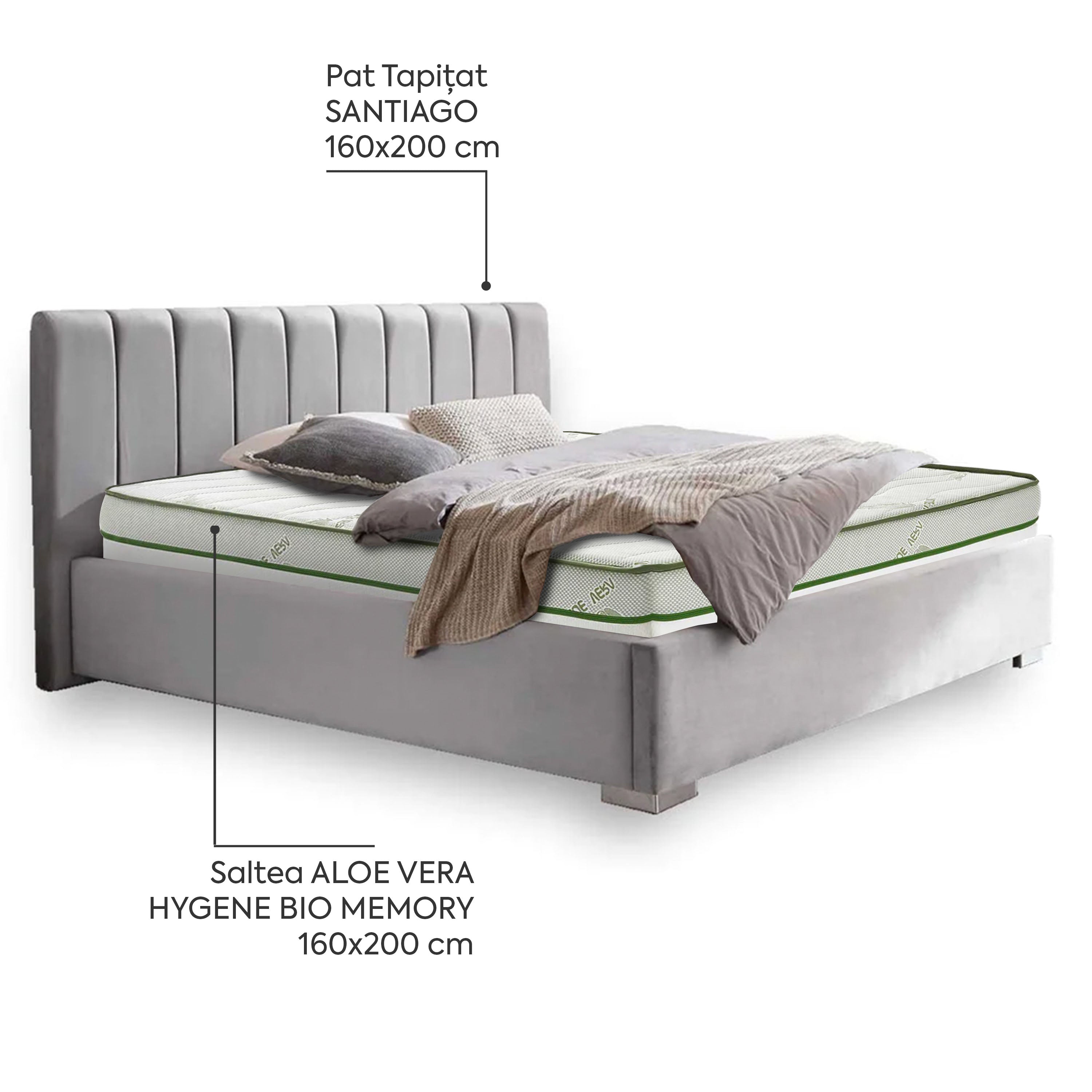 Pachet Pat + Saltea 160x200 Premium Double Arboteca