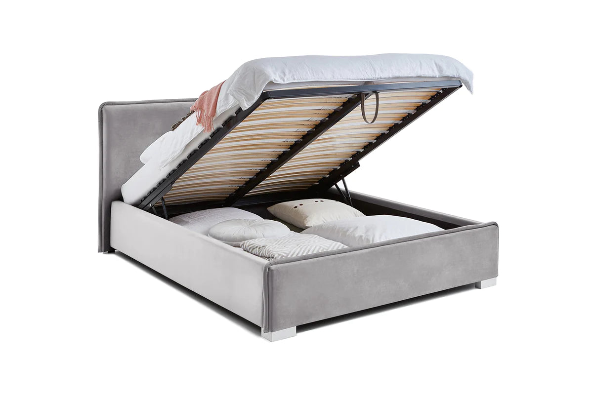 Pat tapitat Kalia cu somiera rabatabila si lada de depozitare Arboteca