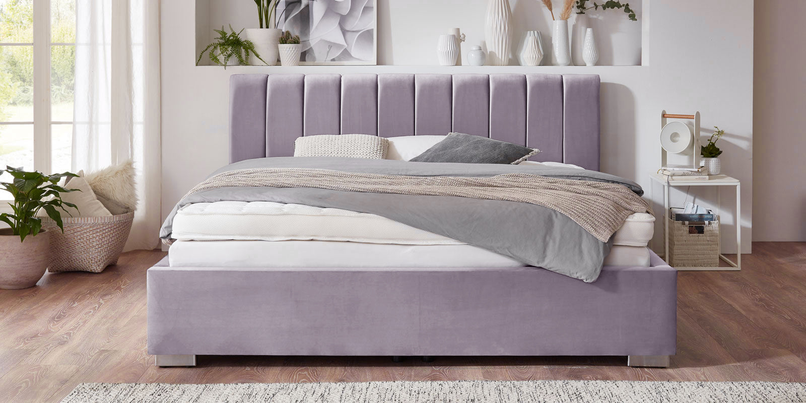 Pat Tapițat Santiago, cu somieră rabatabilă și ladă de depozitare, Prestigehome.ro, Prestige, #Color_swing-violet