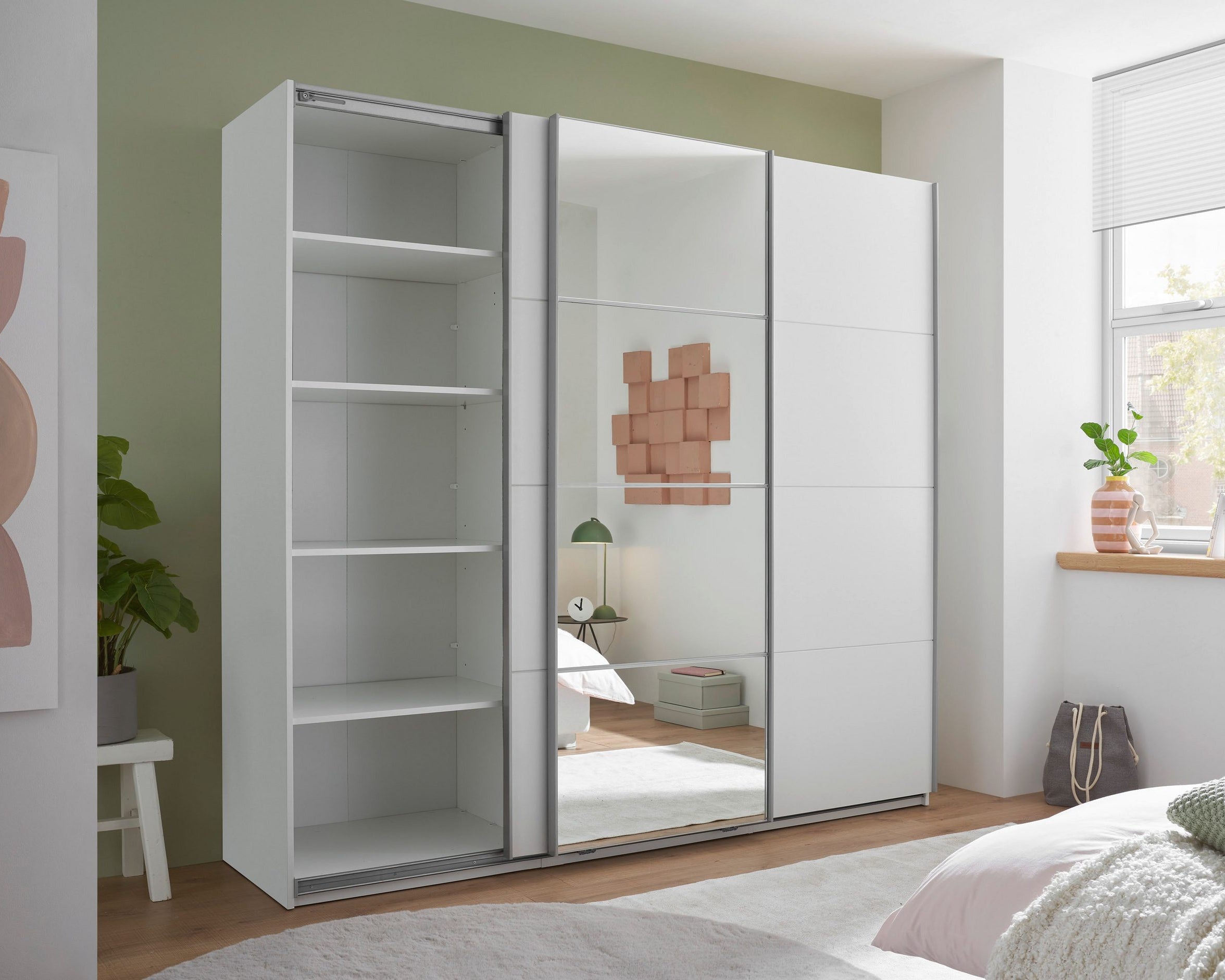 Dulap cu uși glisante și oglindă Carano, alb, 215×204 cm Arboteca