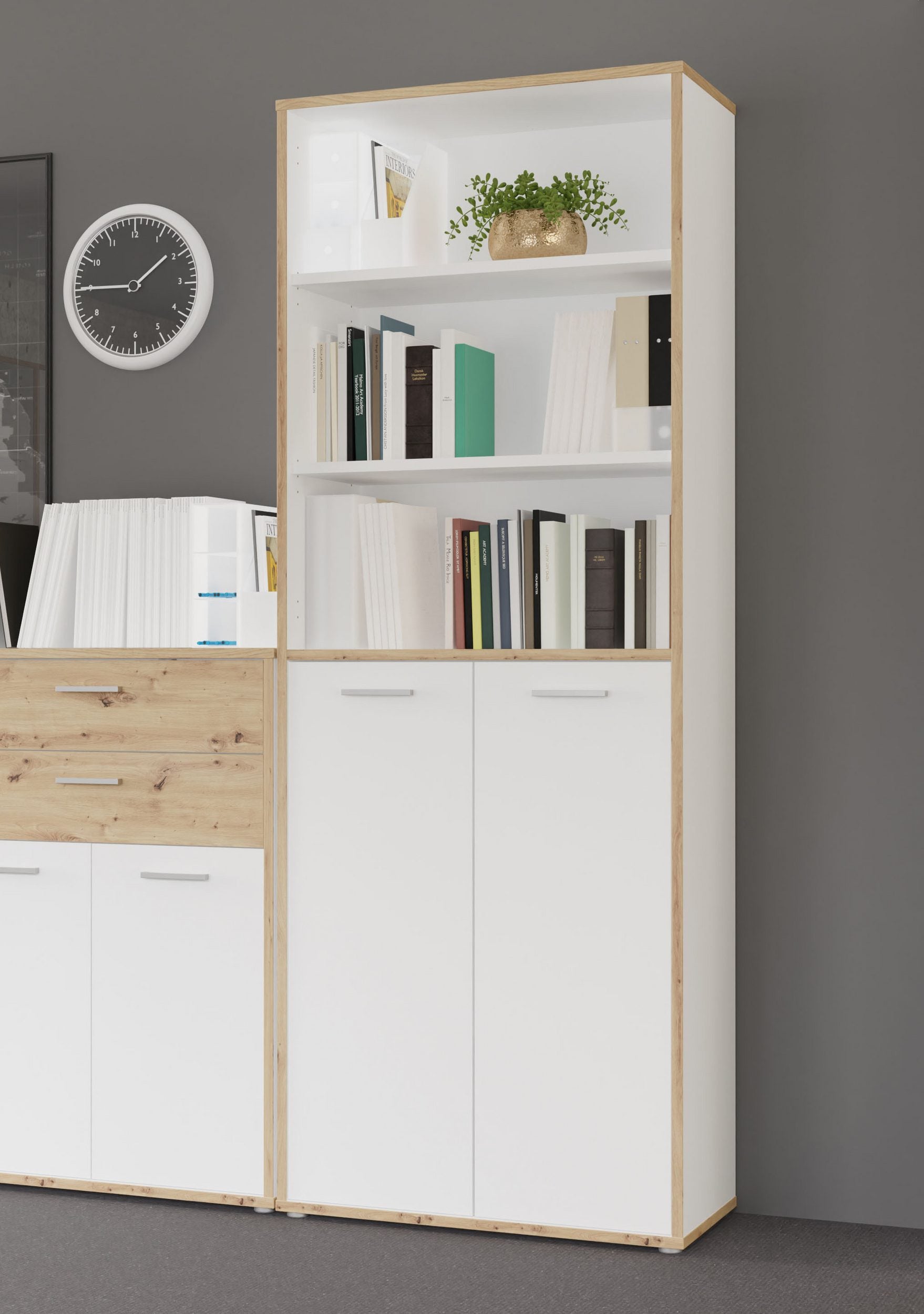 Dulap pentru birou Keflav, 2 uși, 5 rafturi, PAL FSC®, 84,5×41,5×226,5 cm Arboteca