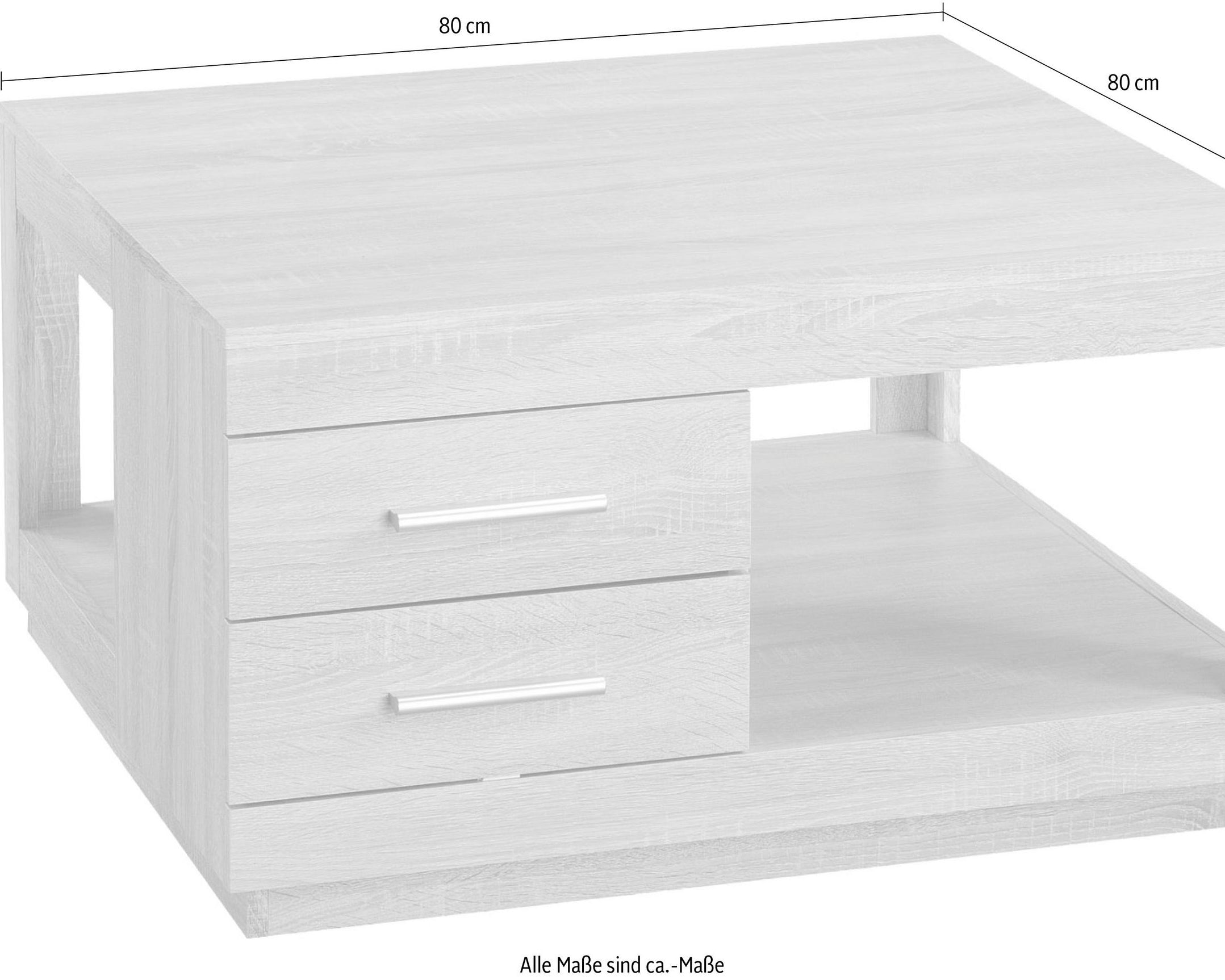 Masută de Cafea Pătrată „Festival” 80x80x45,6 cm – Decor Stejar San Remo, 2 Sertare, Design Modern Arboteca