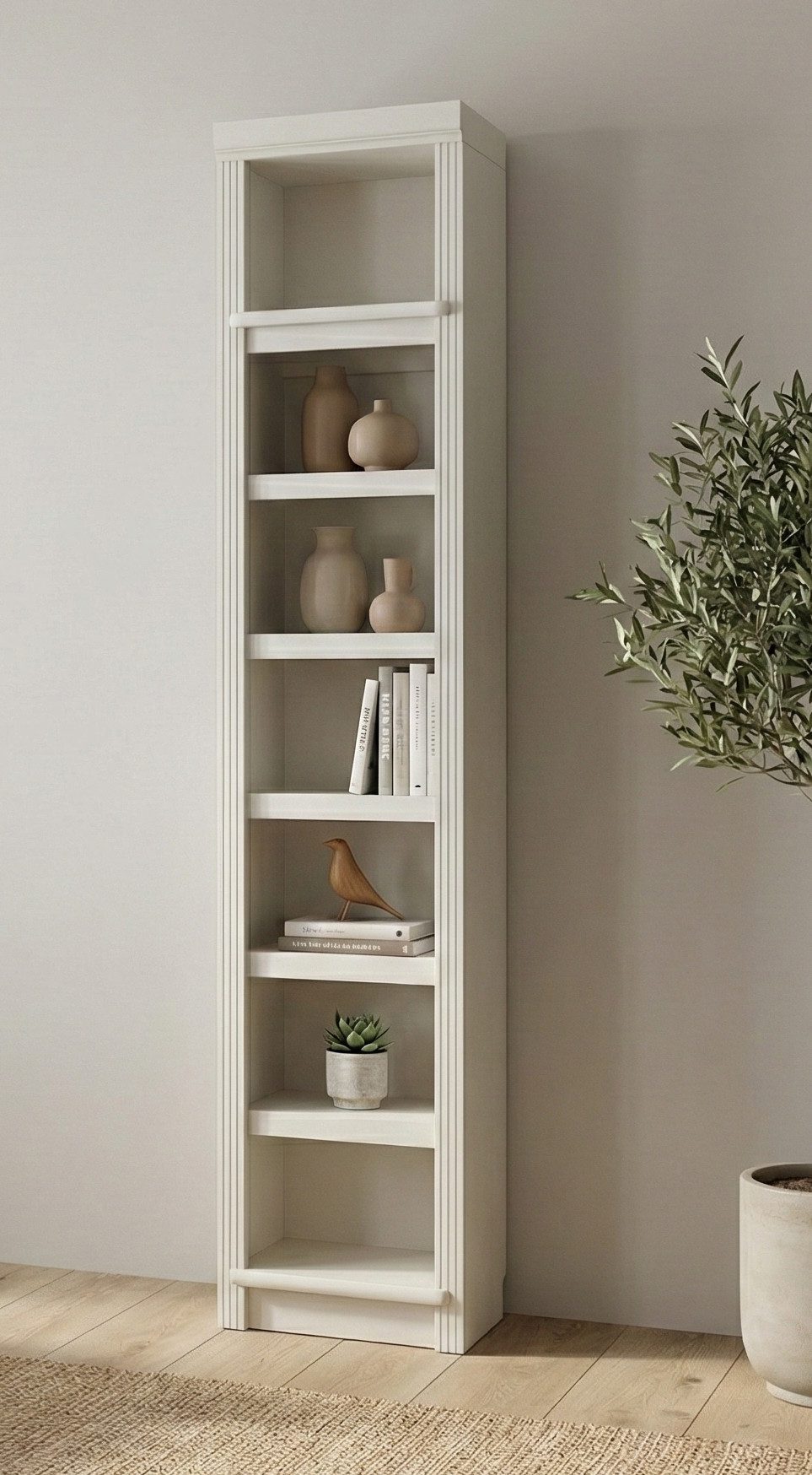 Bibliotecă Soeren din lemn masiv de pin, 7 rafturi, 40×29×220 cm – alb crem Arboteca