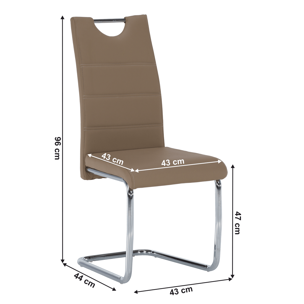 Scaun de bucătărie KOMIZA, cappuccino/cusătura deschisă, piele eco/crom, 43x44x96 cm Kondela