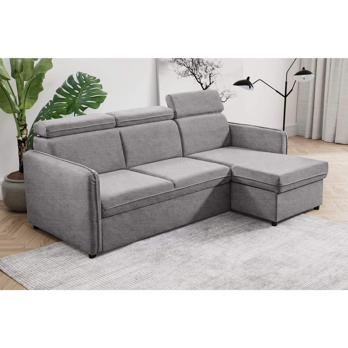 Canapea extensibilă LECCO B, gri deschis, 220x140x84 cm Kondela