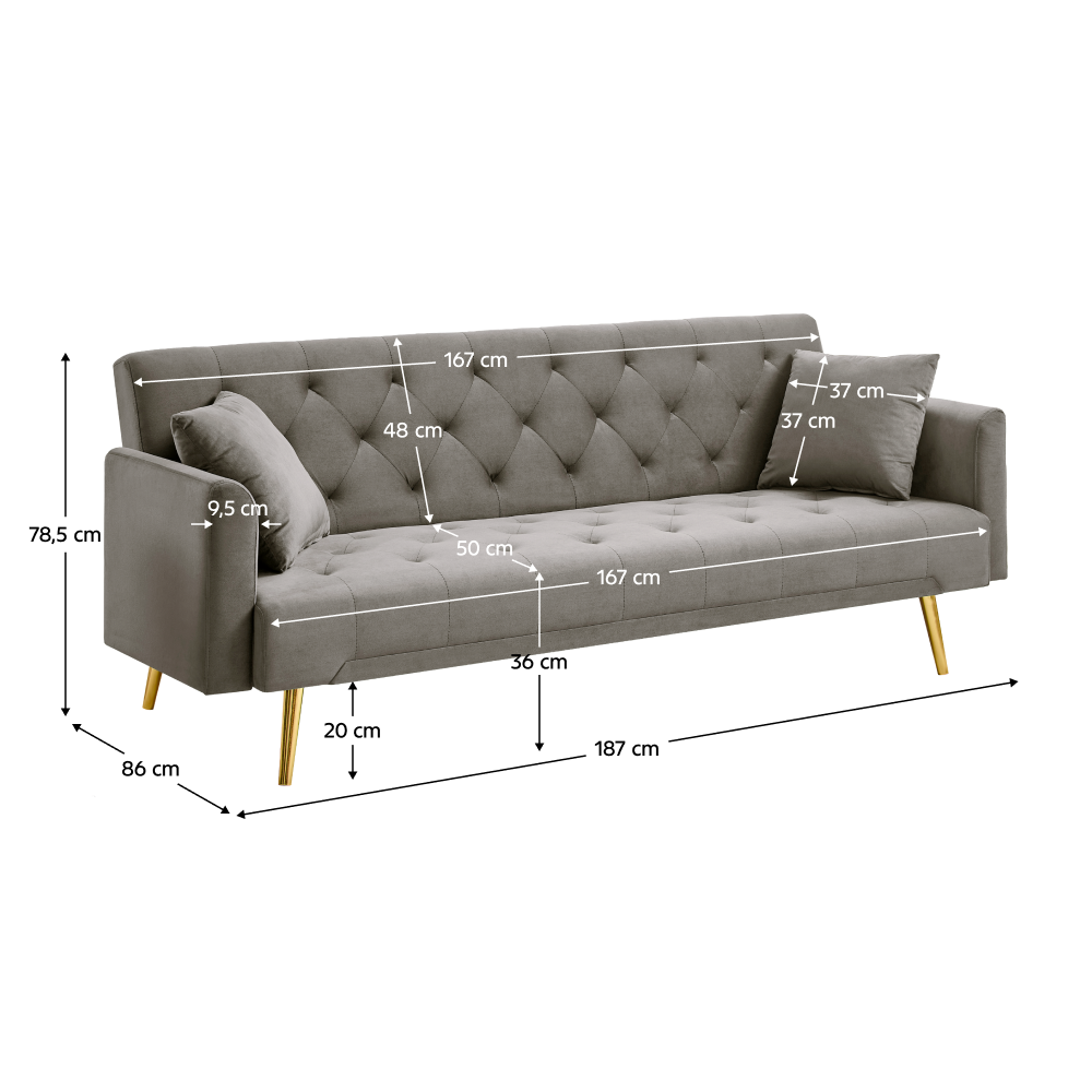 Canapea extensibilă LUCCA, gri-maroniu Taupe/auriu, 187x86x78.5 cm Kondela
