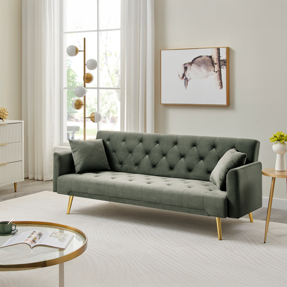 Canapea extensibilă LUCCA, verde închis/auriu, 187x86x78.5 cm Kondela