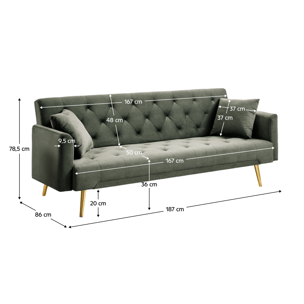 Canapea extensibilă LUCCA, verde închis/auriu, 187x86x78.5 cm Kondela