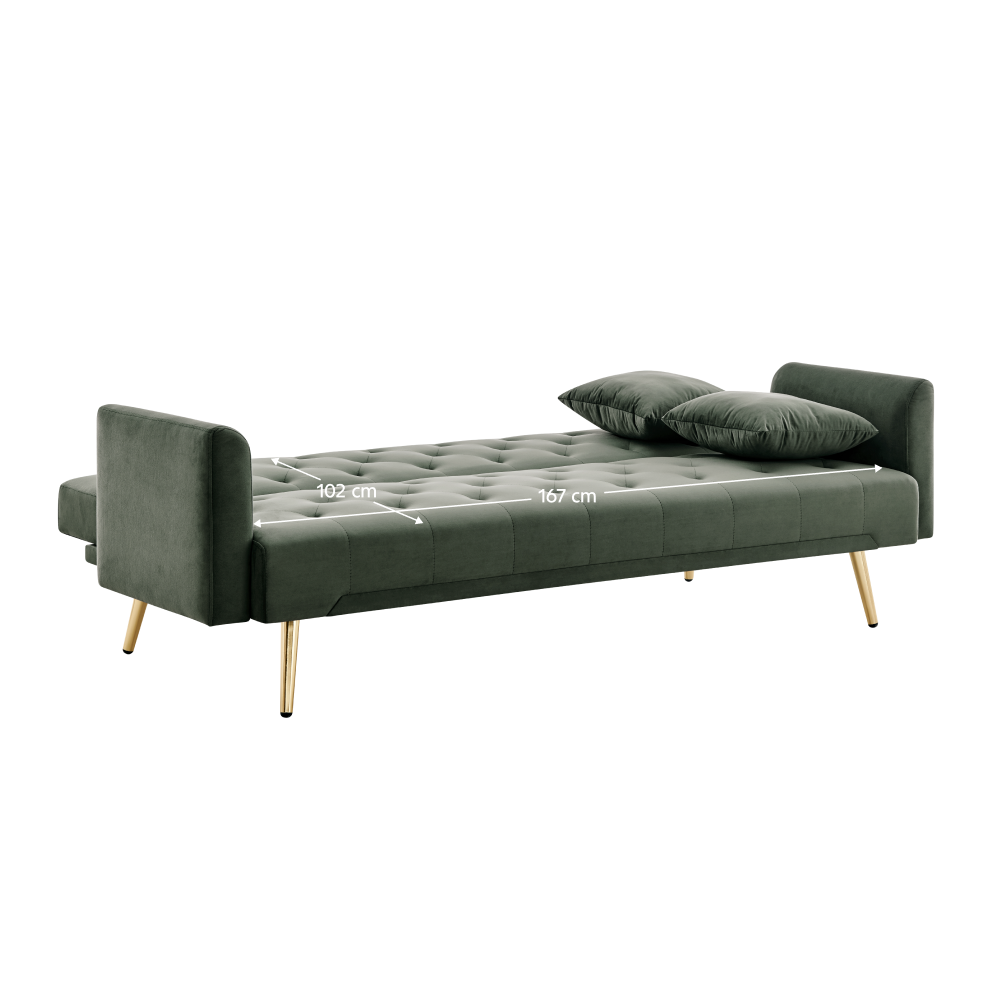 Canapea extensibilă LUCCA, verde închis/auriu, 187x86x78.5 cm Kondela