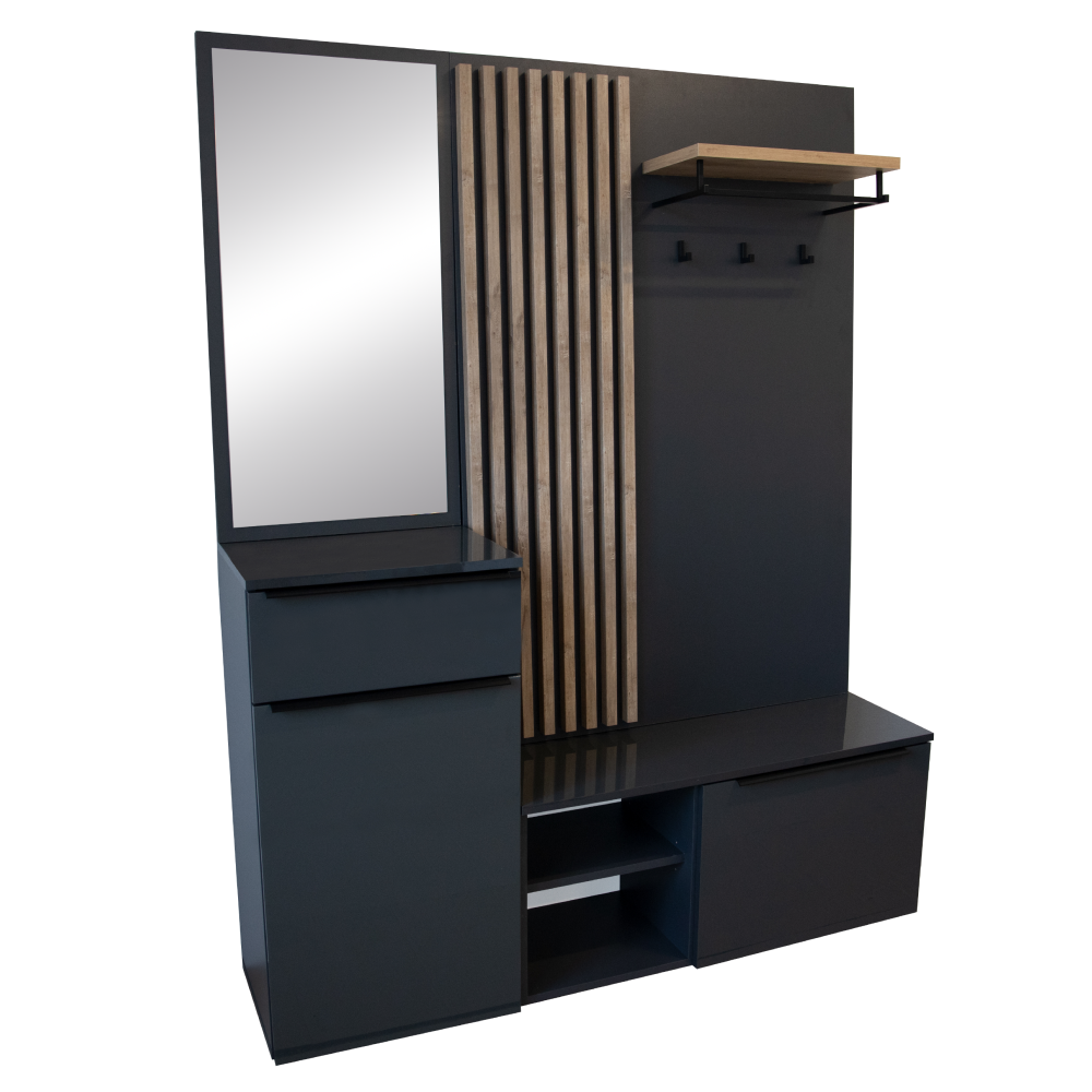 Set de hol NETTUNO, antracit extra lucios /stejar artisan, 150x38.2x190 cm Kondela