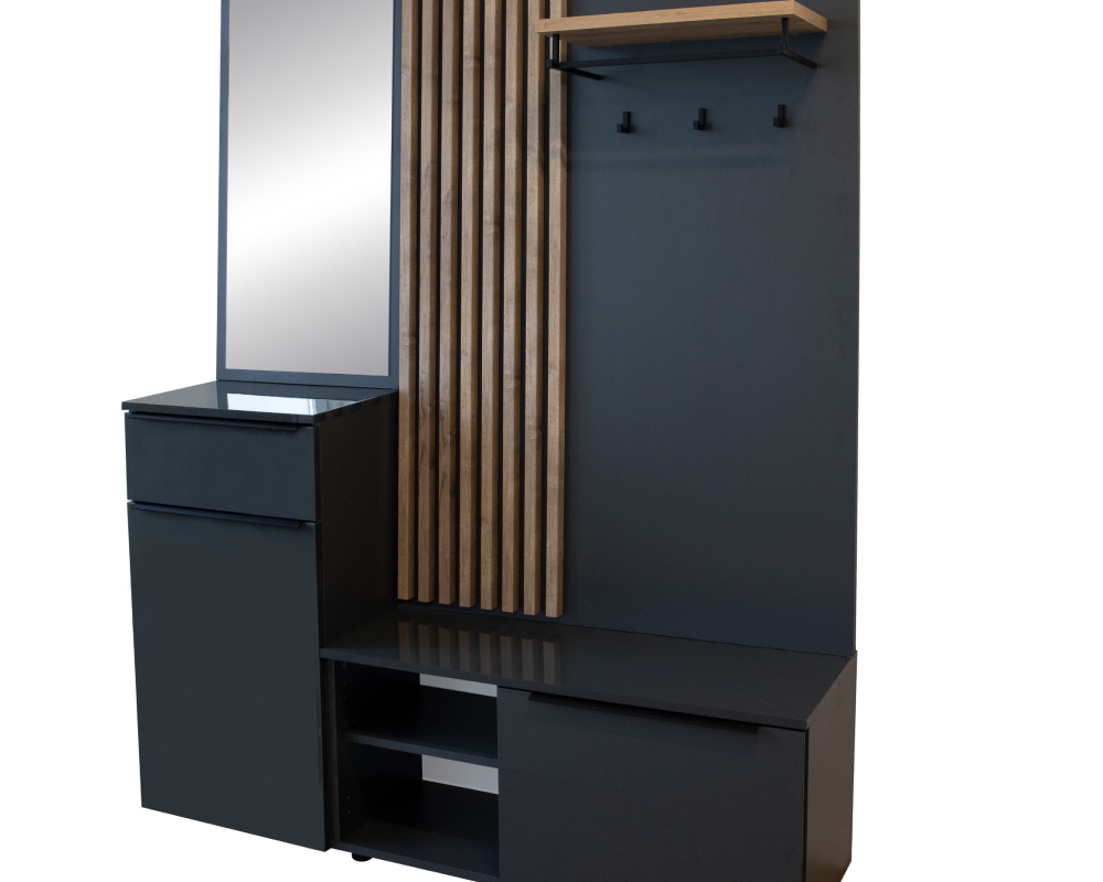 Set de hol NETTUNO, antracit extra lucios /stejar artisan, 150x38.2x190 cm Kondela