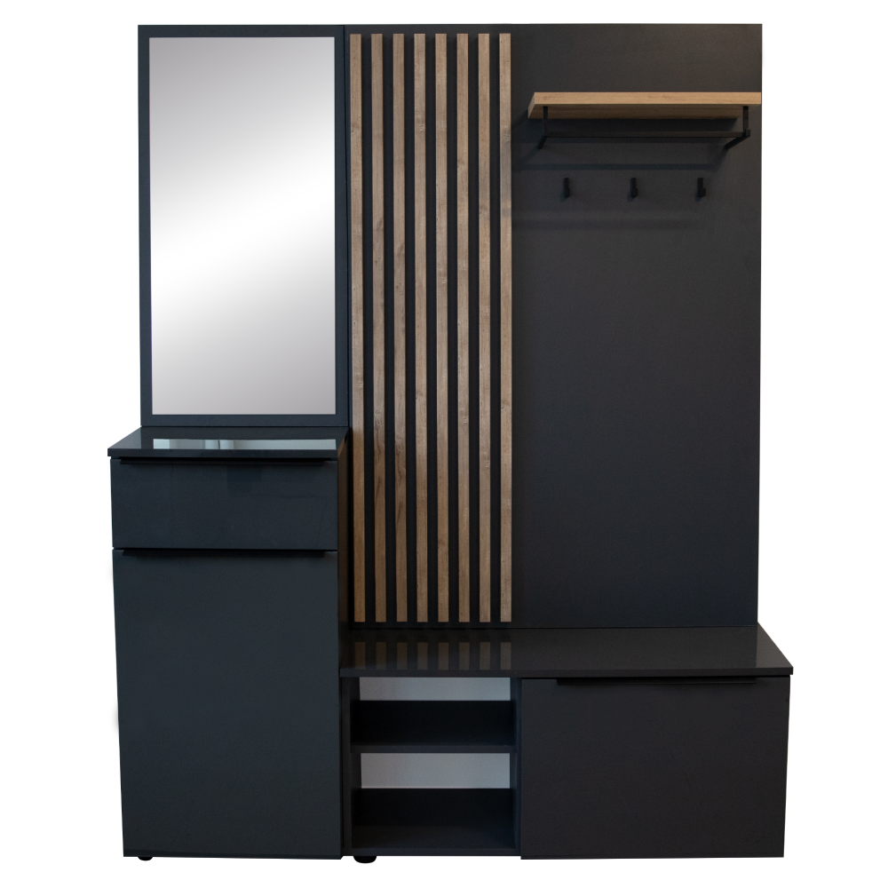 Set de hol NETTUNO, antracit extra lucios /stejar artisan, 150x38.2x190 cm Kondela