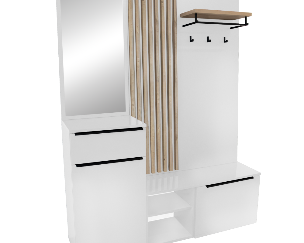 Set de hol NETTUNO, alb extra lucios /stejar artisan, 150x38.2x190 cm Kondela