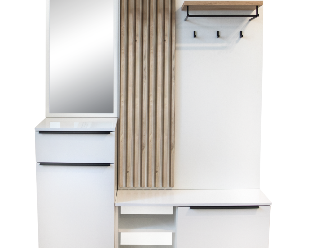 Set de hol NETTUNO, alb extra lucios /stejar artisan, 150x38.2x190 cm Kondela