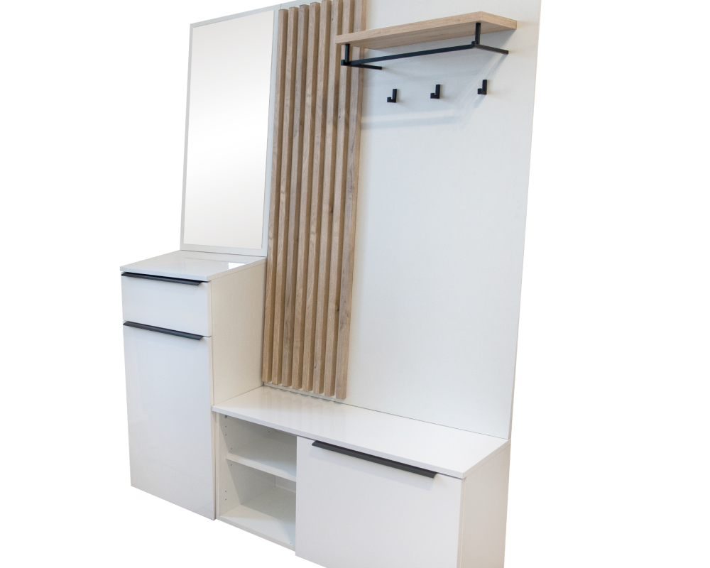 Set de hol NETTUNO, alb extra lucios /stejar artisan, 150x38.2x190 cm Kondela