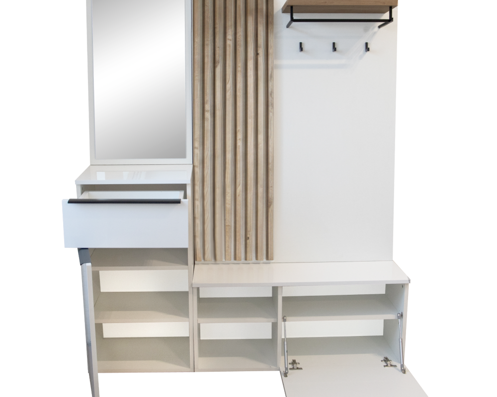 Set de hol NETTUNO, alb extra lucios /stejar artisan, 150x38.2x190 cm Kondela