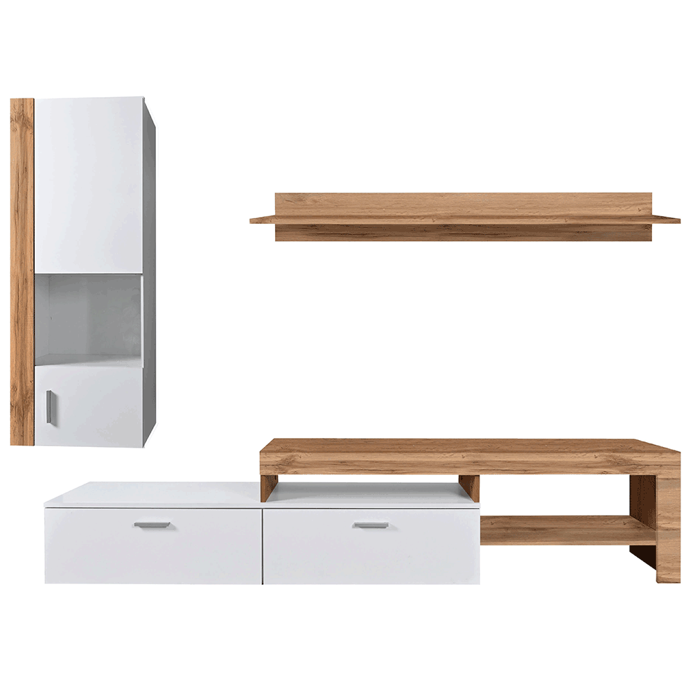Perete living, stejar wotan / alb, ALUBA Kondela