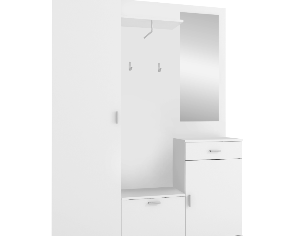 Set mobilier hol AMALIA, alb, cu oglindă și cuier, 144x188 cm Kondela