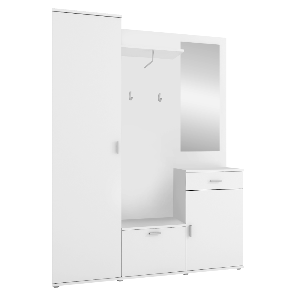 Set mobilier hol AMALIA, alb, cu oglindă și cuier, 144x188 cm Kondela