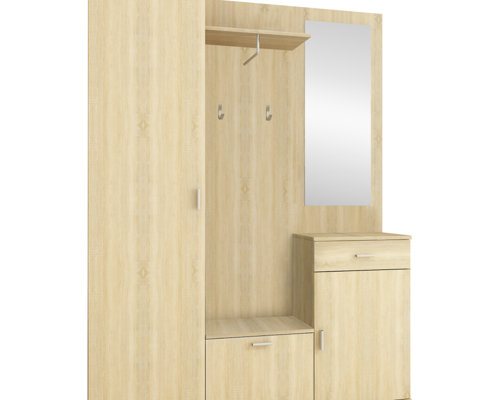 Set mobilier hol AMALIA, stejar sonoma, cu oglindă și cuier, 144x188 cm Kondela