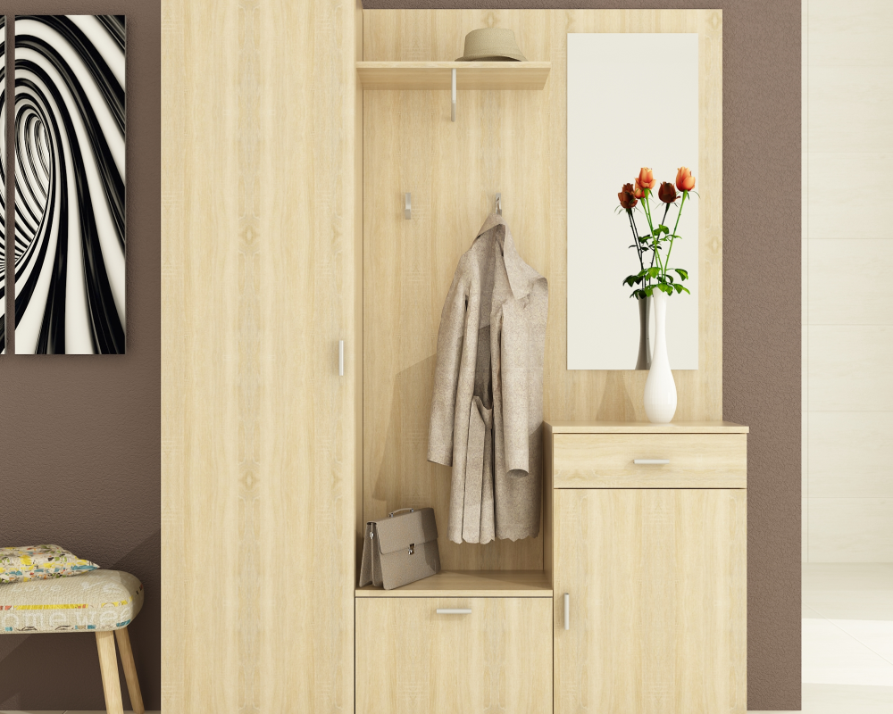 Set mobilier hol AMALIA, stejar sonoma, cu oglindă și cuier, 144x188 cm Kondela