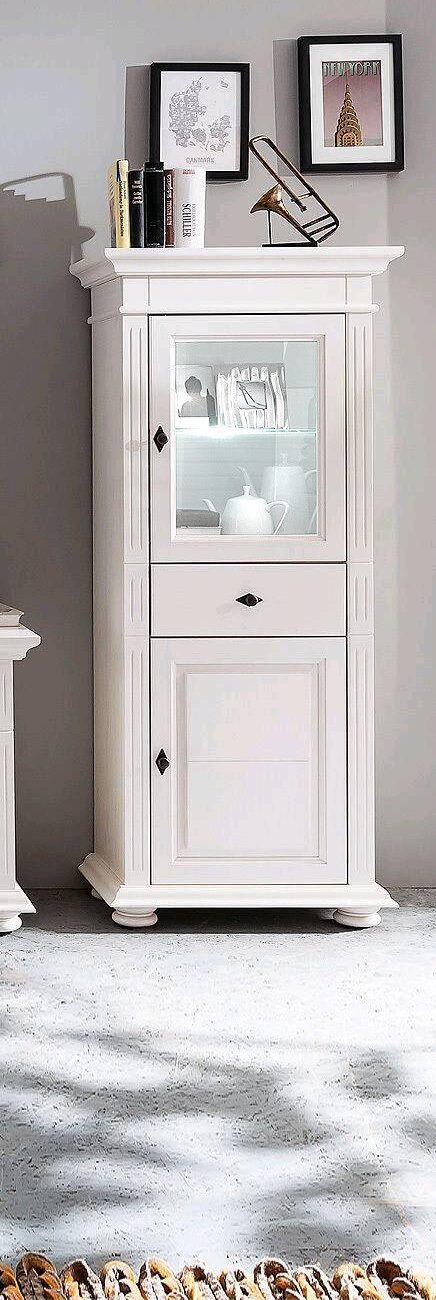 Vitrină lemn masiv Amelie, alb, 65x38x150 cm Arboteca