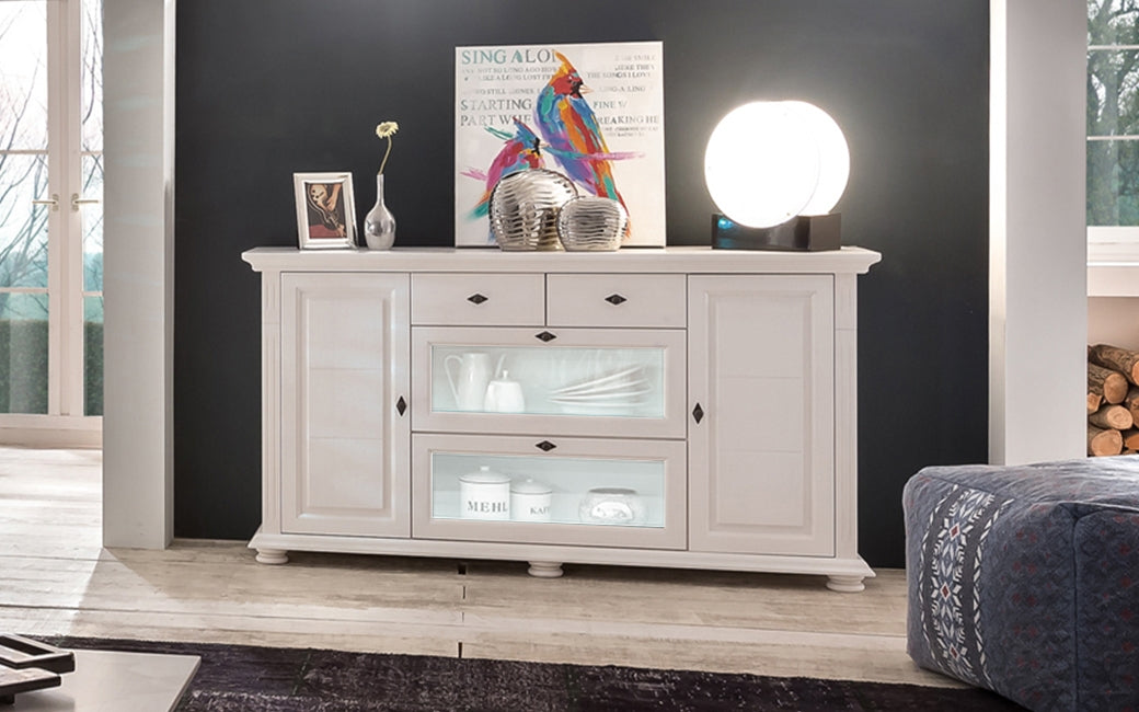 Comoda Amelie din lemn masiv, 175x41x91, Alb Arboteca