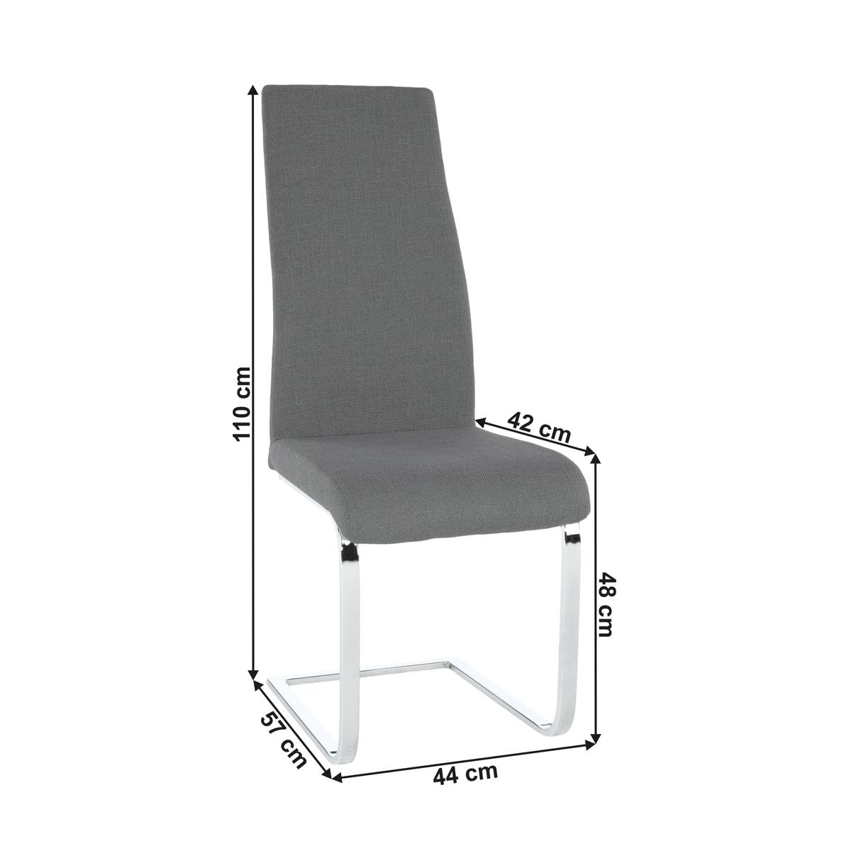 Scaun dining, material textil gri închis/crom, 44x57x110 cm Kondela