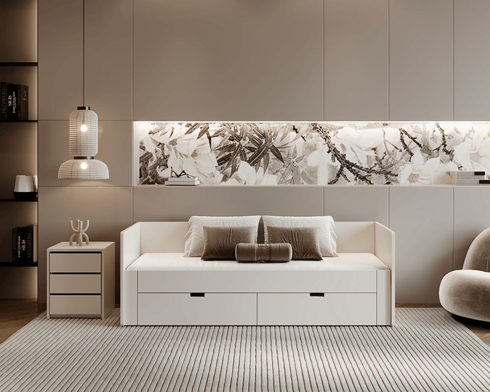Pat extensibil ANTONY, alb, 90/180x200 cm, cu sertare Kondela