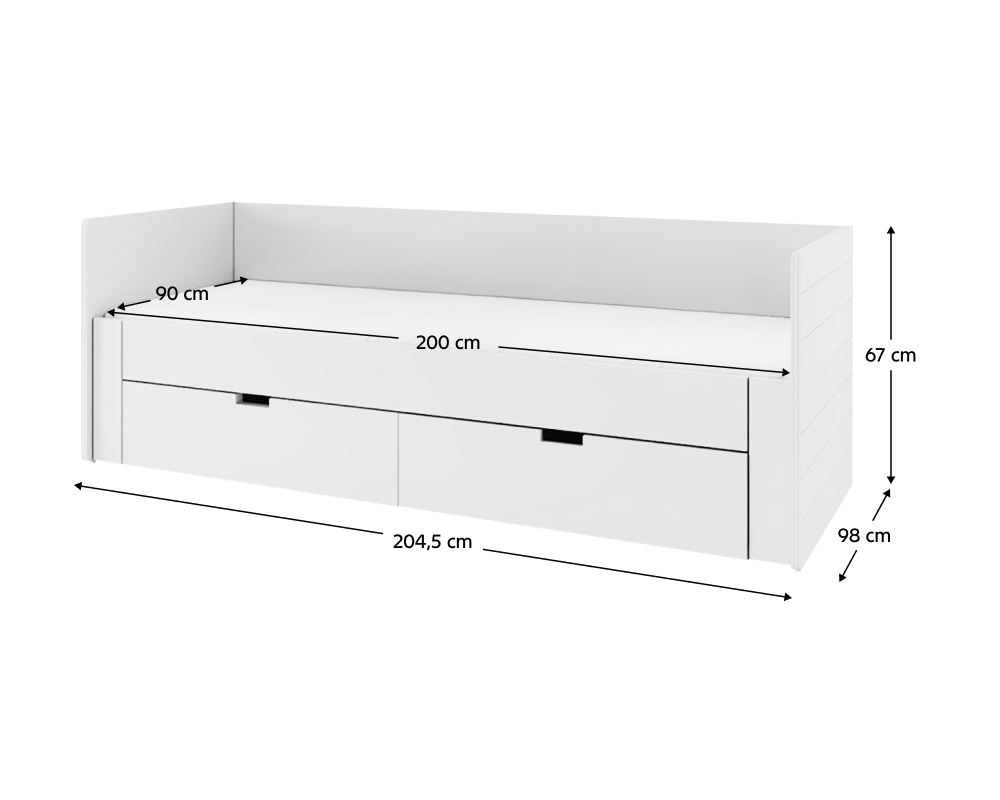 Pat extensibil ANTONY, alb, 90/180x200 cm, cu sertare Kondela
