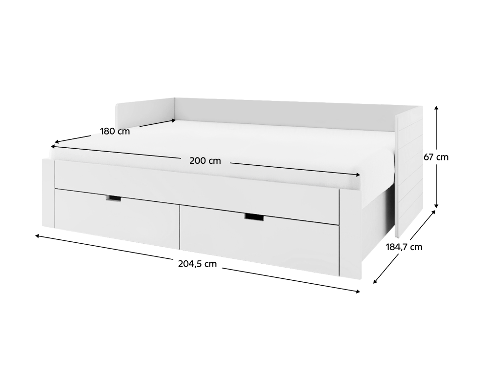 Pat extensibil ANTONY, alb, 90/180x200 cm, cu sertare Kondela