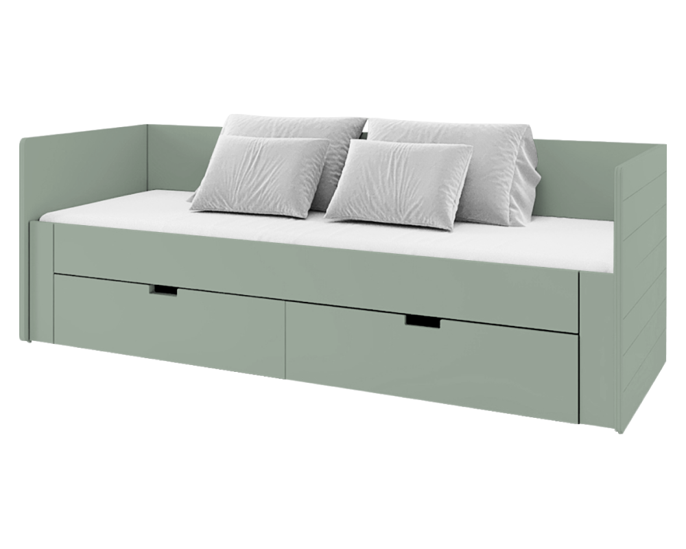 Pat extensibil ANTONY, verde-gri, 90/180x200 cm, cu sertare Kondela